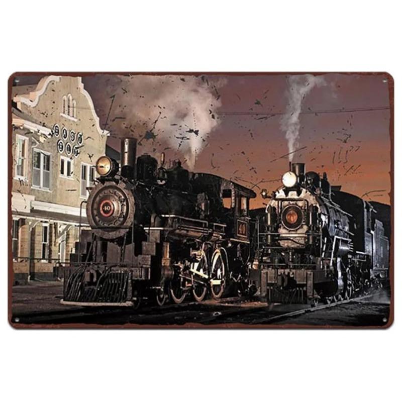 Vintage Metal Tin Poster Train Retro Metal Tin Signs Posters Plate Wall Decor for Bar Restaurant Cafe Clubs Retro Plaque