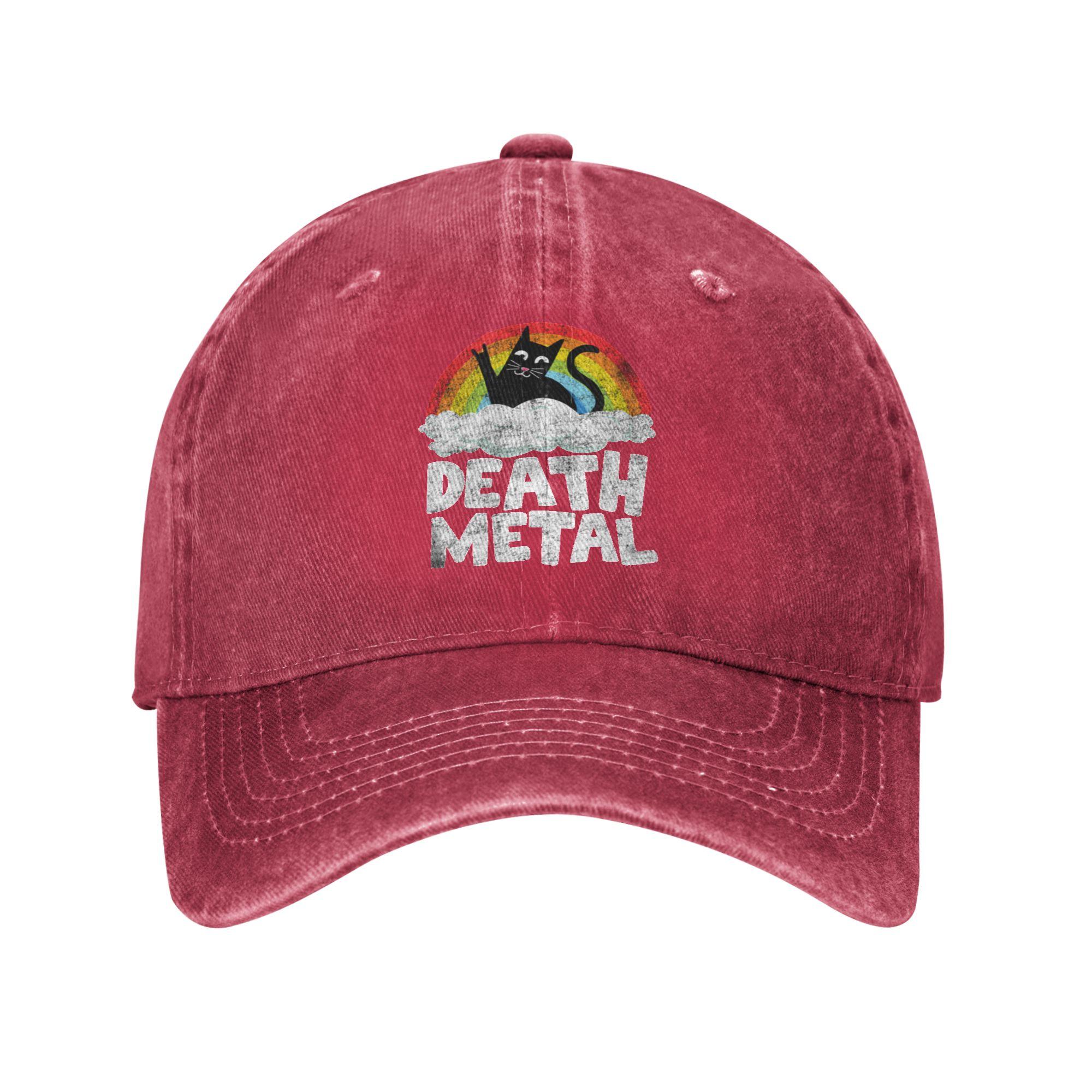 Unisex Baseball Hats Funny Death Metal Cat Gift Rainbow Heavy Metal  Washed Denim Sports Baseball Caps Hip Hop Cap Casquette One Size