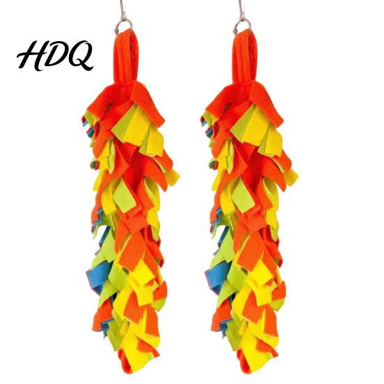 Hamster Climbing Toy 2Pcs Parrot Chewing with Metal Hanging Ring Colorful Felt