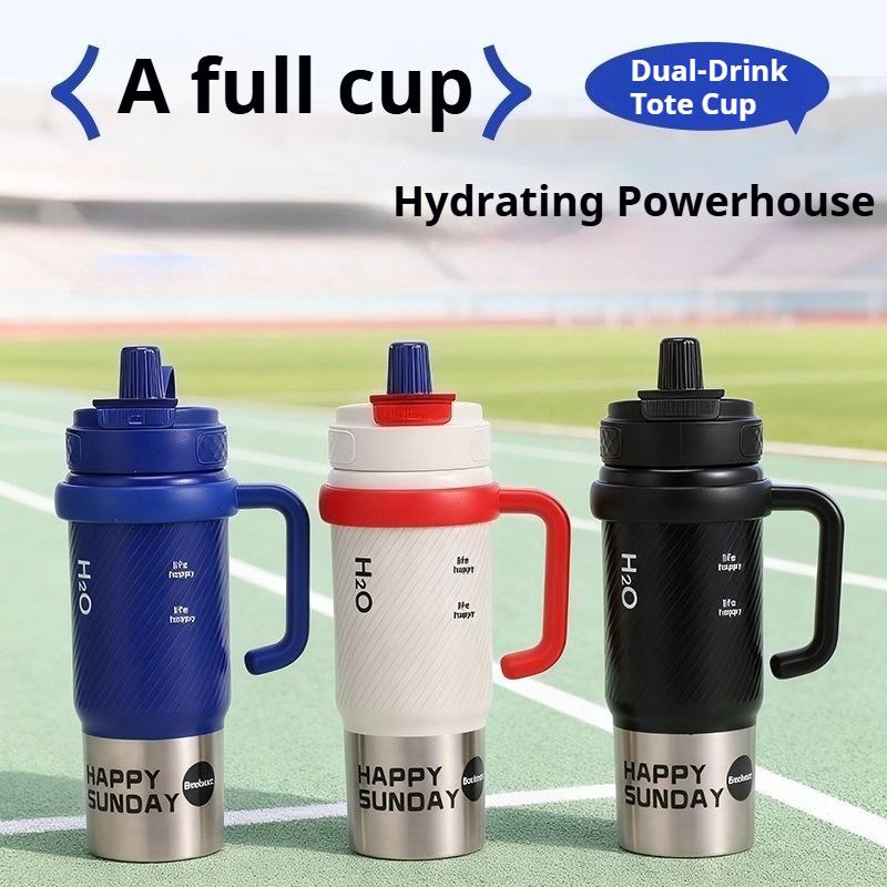 800ml Dual Way Drinking Straw Water Cup Large Capacity Stainless Steel Insulated Tumbler Handle Car Cups