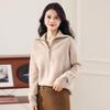 Women's Half Zip Lapel Cashmere Sweater - Loose Knit, Thick, 100% Pure Wool, Solid Color.