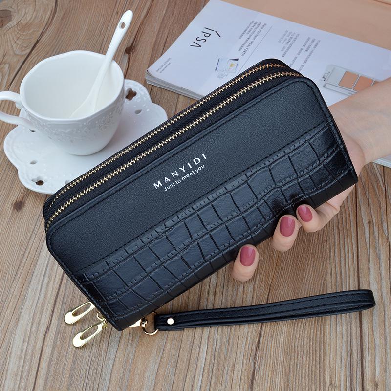 

Women s Crocodile Pattern Long Double Zipper Wallet Clutch with Large Capacity чорний