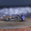 Vintage Black Gold Leaf Teardrop Opal Ring for Women Purple Amethyst Accent Gothic Engagement Ring Fashion Jewelry Gift