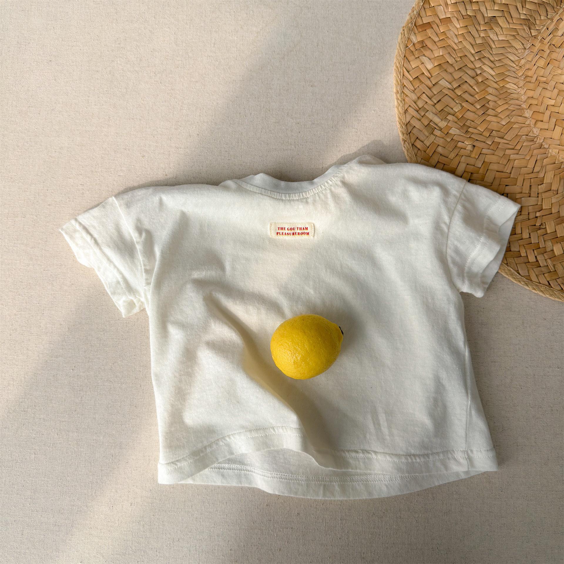 Children S Clothing Summer Girls Short-Sleeve T-Shirt Summer Top 80cm бежевый