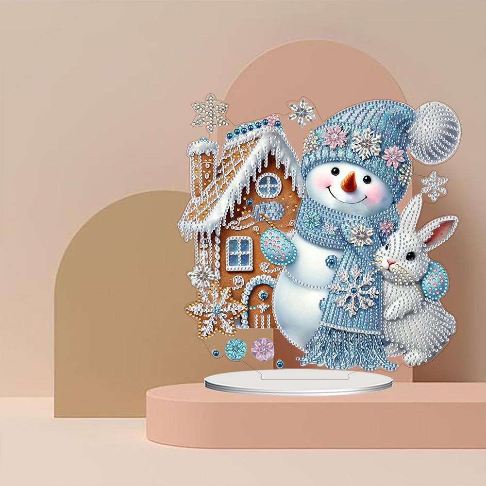 2D/Flat Snowman DIY Diamond Painting Tabletop Ornaments Kit Double-Sided Printed Single-Side Drill for Home Office Desktop Decor