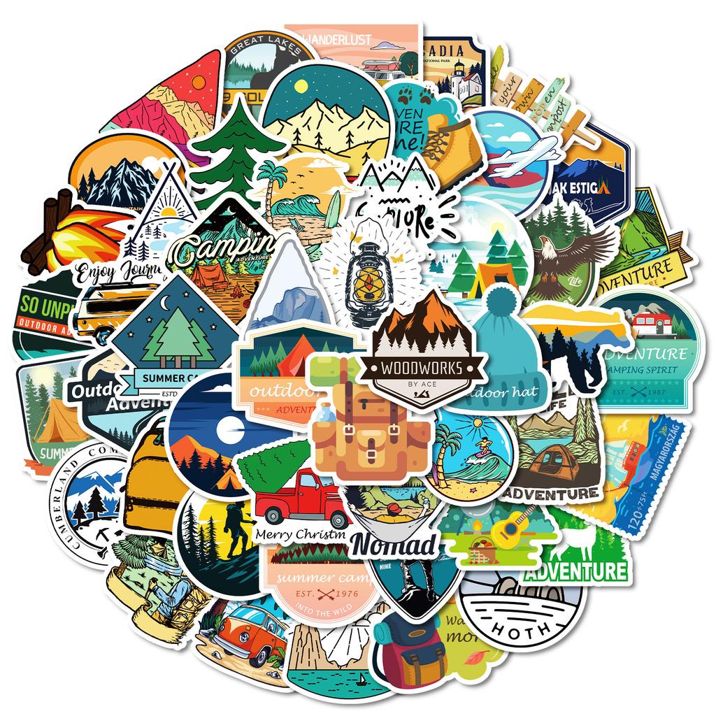50 Blatt Outdoor-Camping-Thema PP Wasserdichte Dekorative Aufkleber DIY Handyhülle Gepäck Kühlschrank