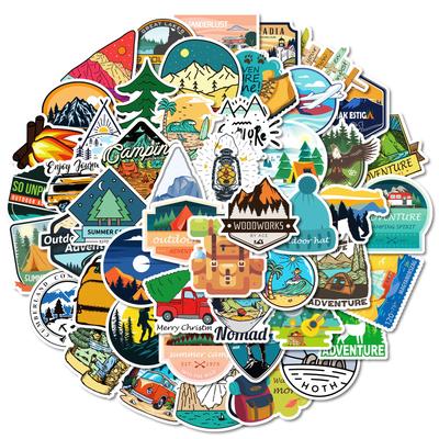 50 Sheets Of Outdoor Camping Theme Pp Waterproof Decorative Stickers Diy Mobile Phone Case Luggage Refrigerator