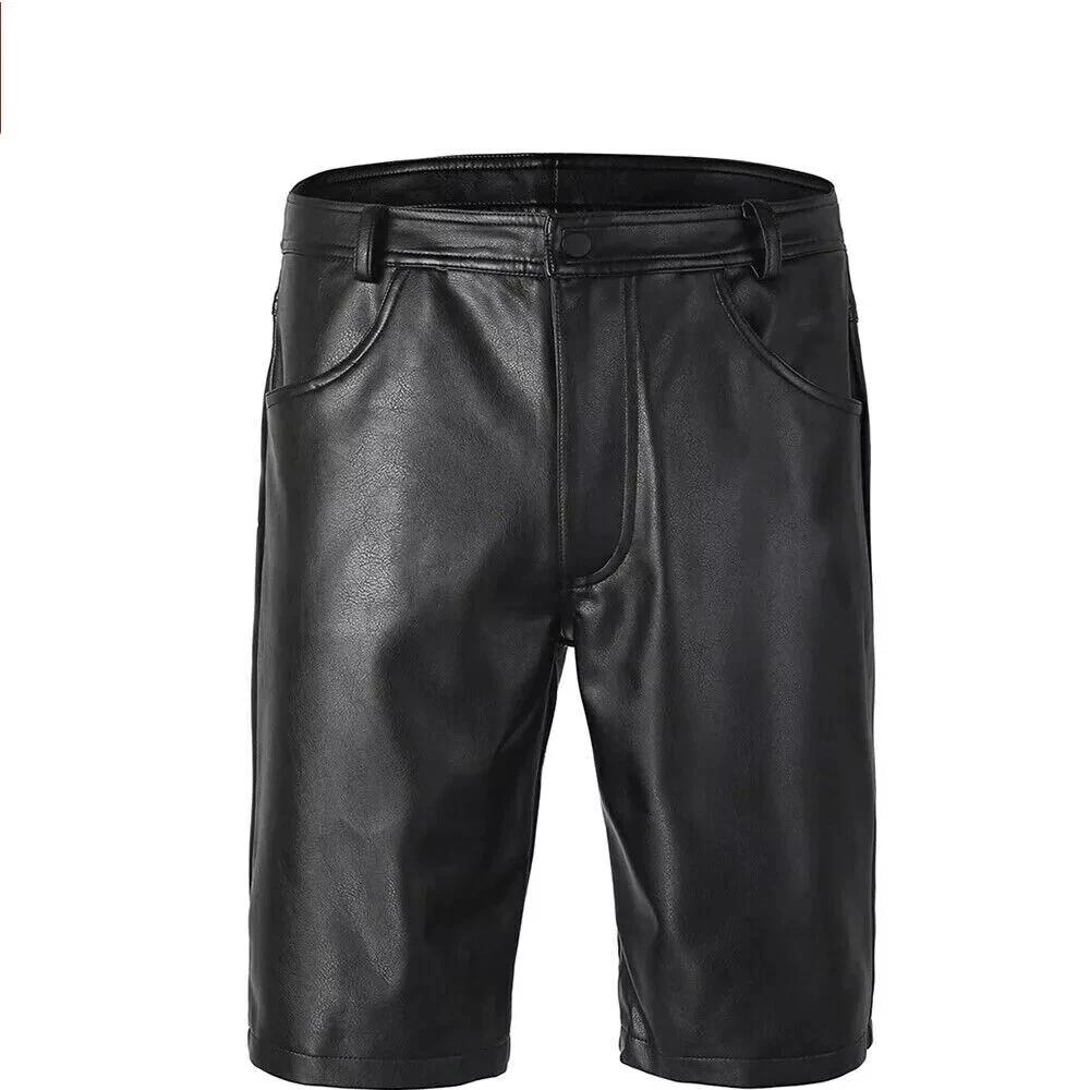 Soft Men's Shorts Black Handmade Leather Genuine Lambskin Causal Gym Wear Short Pant