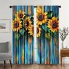 Set Of 2 Wooden Board Sunflower Print Curtains Suitable Bedroom Living Room Kitchen Decoration Home Window Curtain Polyester Perfect For Area