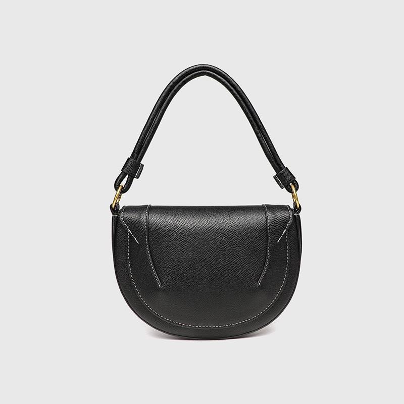 

Saddle Bag with Magnetic Flap Flap and Stitching Decoration Hand-held Shoulder Crossbody Bag One Size чорний