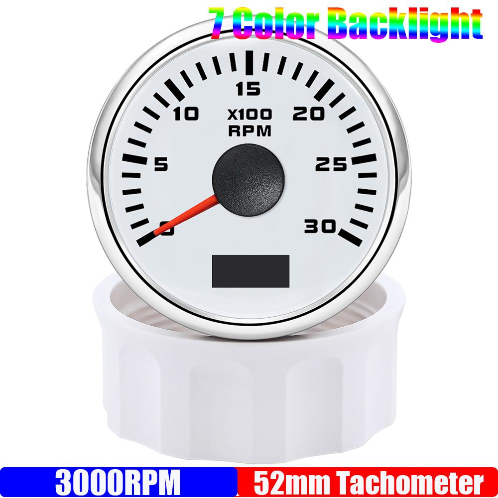 2" 52mm Tachometer 7 Color Light 3000,4000,6000,7000,8000 RPM Meter Hourmeter for Marine Boat Car 12V24V Waterproof IP67