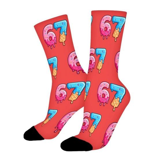 67 Meme Casual Socks Ice Cream 6 7 Crew Socks Funny Donut Six Seven Socks Gifts for Women Men Family Friends