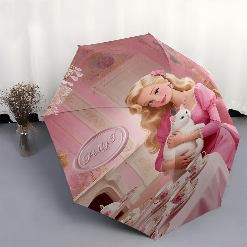 1pc Tea Party Automatic Folding Umbrella - Compact 8-Rib Design, Durable Plastic & Iron1037L