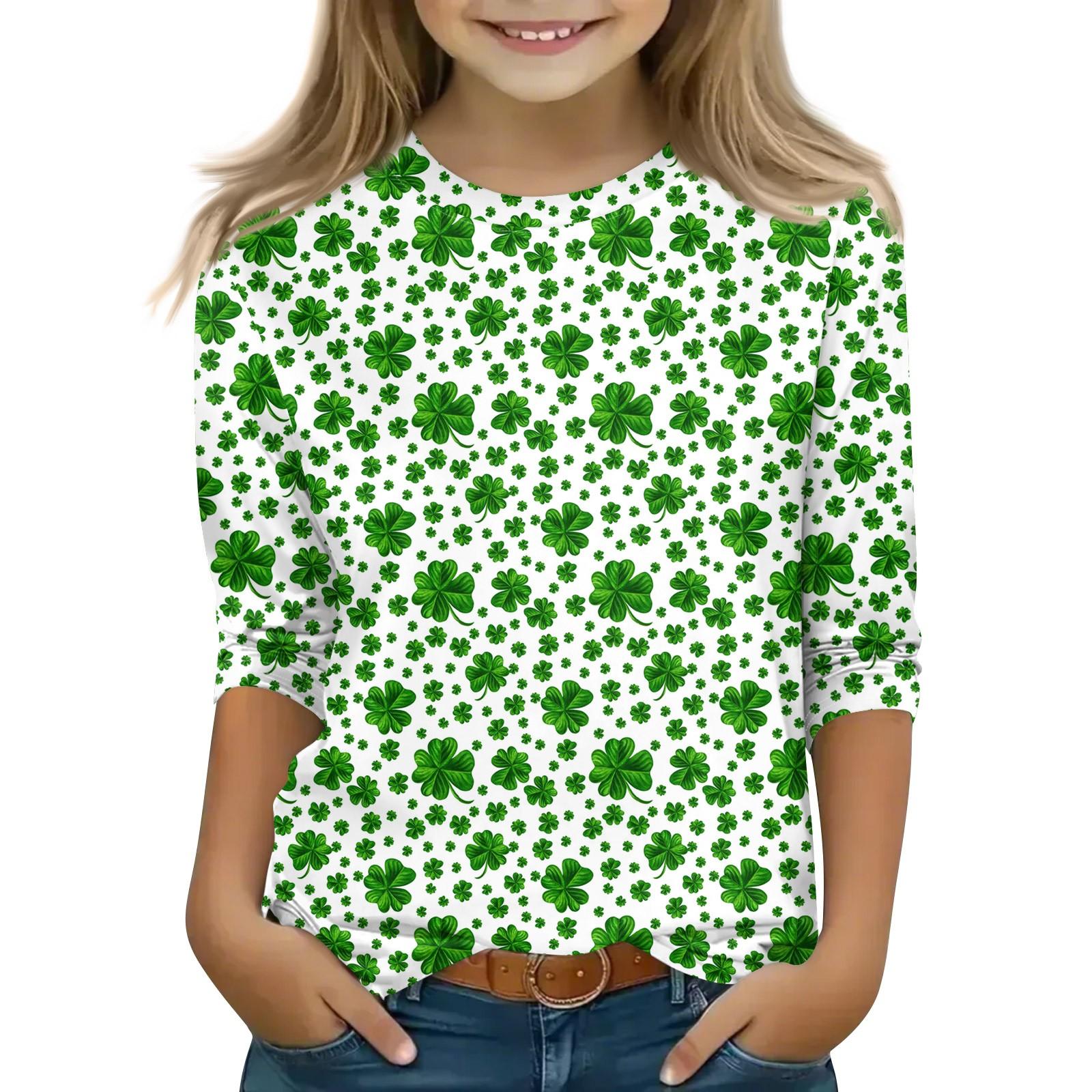 

Топы с принтом для девочек 5-16 лет с круглым вырезом и рукавами 3/4 Футболки Модные топы Наряды Футболки 120 циан