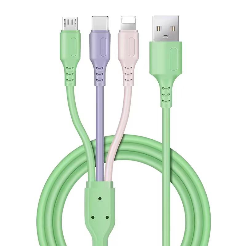 Three-in-One Fast Charging Cable 2.4A for Apple & Huawei, One-to-Three Type-C 6A