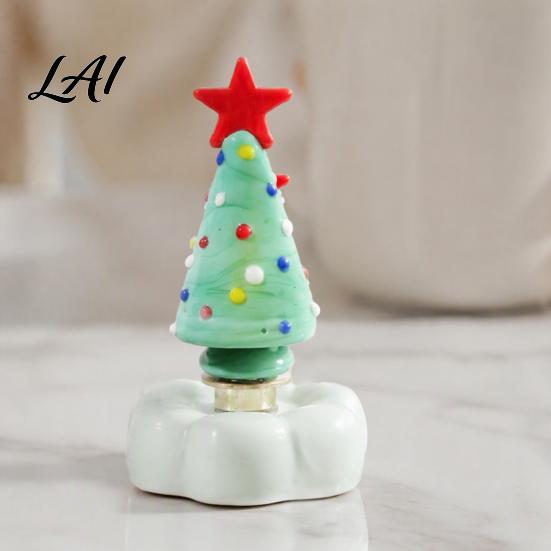 Handcrafted Holiday Table Decor Handmade Glass Christmas Tree Ornament with Star Top And Colorful Bead Details Festive Photo Props Desktop