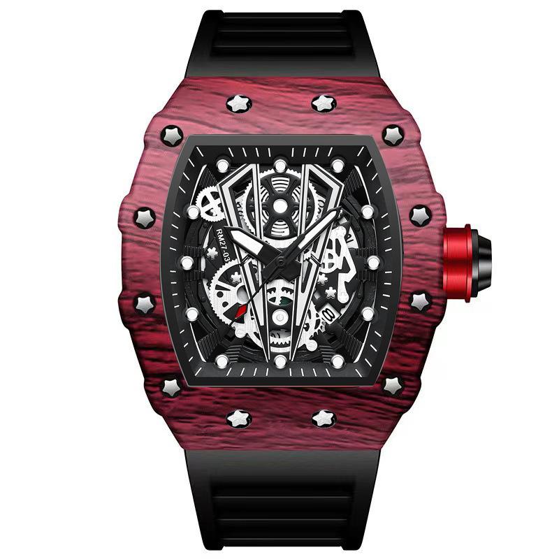 Top brand watch domineering wine barrel men's watch curved mirror hollow sports men's watch