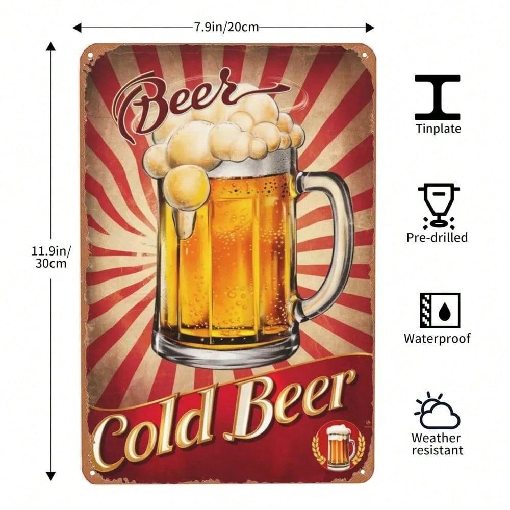 Vintage Beer Tin Sign Metal Wall Art Plaque 8x12 Rustic Retro Home Pub Bar Decor