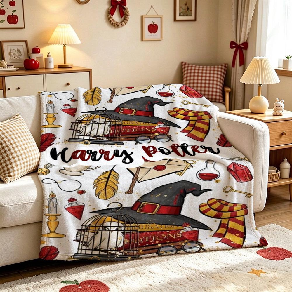 Harry Potter Magical Journey Printed Flannel Blanket Soft Comfortable Fleece Blanket For Living Room Bedroom Study Party Decor Birthday Gift