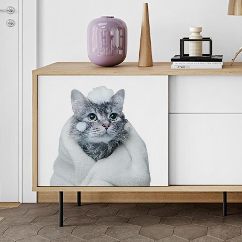 Cute Cartoon Cat Bathroom Toilet Lid Decorative Wall Sticker for Home Decor