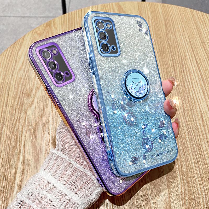 KADEM Flower Pattern Phone Case for Samsung Galaxy A31 Glitter Gradient Soft TPU Cover with Ring Kickstand