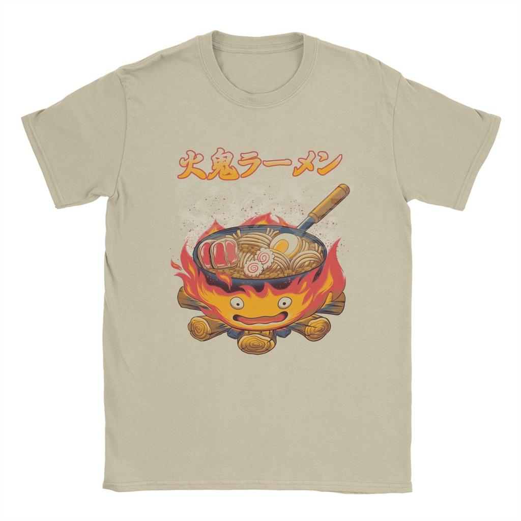 Men Howled Ramen Movings Fire Demon Castles T Shirts 100% Cotton Clothes Vintage Round Neck Tees New Arrival T-Shirts