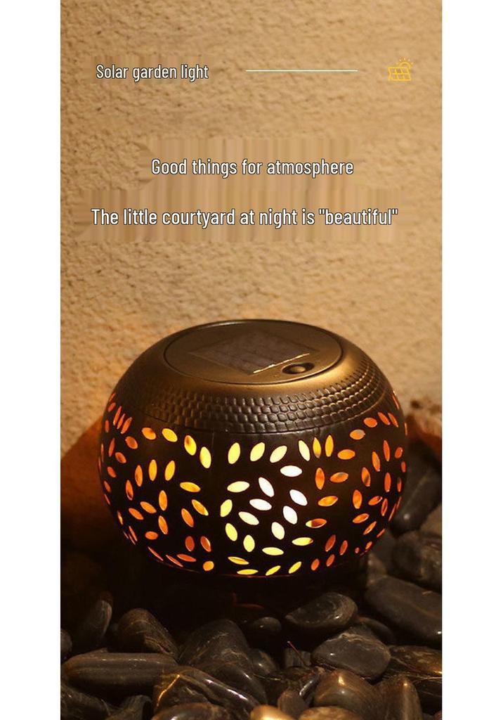 Iron Solar Outdoor Lamp – Hollow Design for Garden, Courtyard, and Camping Decor