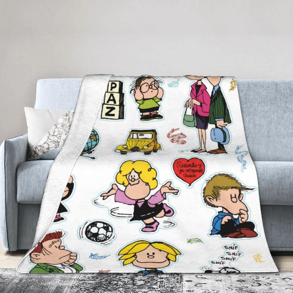 Mafaldas Characters Fleece Throw Blanket Cartoon Blankets for Home Travel Warm Bedspread,