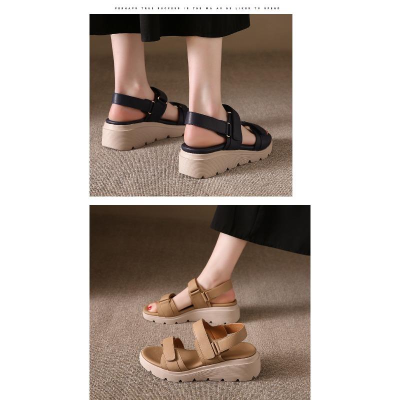 2025 Summer New Thick Bottom Slope Heel Sandals Lightweight Non-slip Comfortable Casual Sports Velcro Roman Shoes