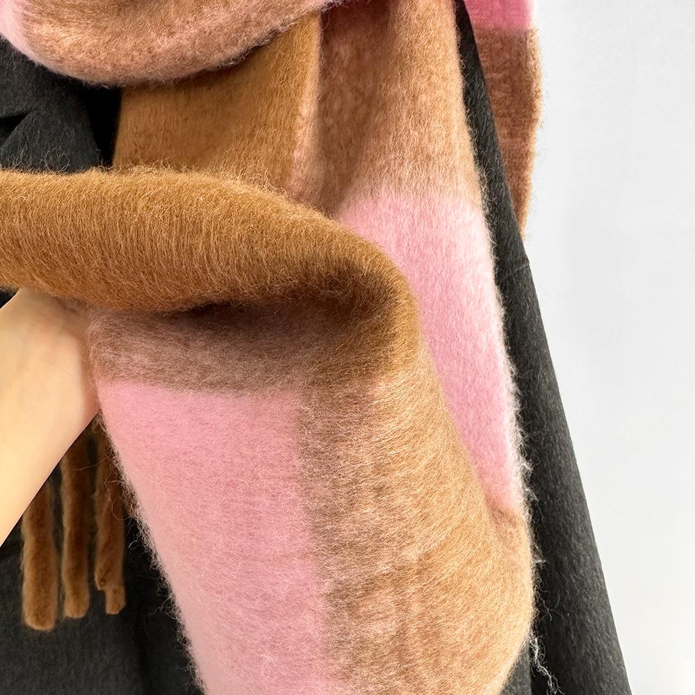 New Colored Mohair Scarf Fashion High-end Thickened Plaid Scarf Scarf Shawl