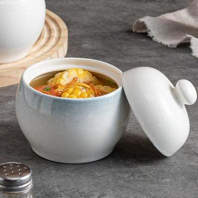 Round Ceramic Stew Pot With Lid For Bird Nest Soup Steamer Bowl Egg Custard Cup Kitchen Tableware Home Hotel Serving Dish