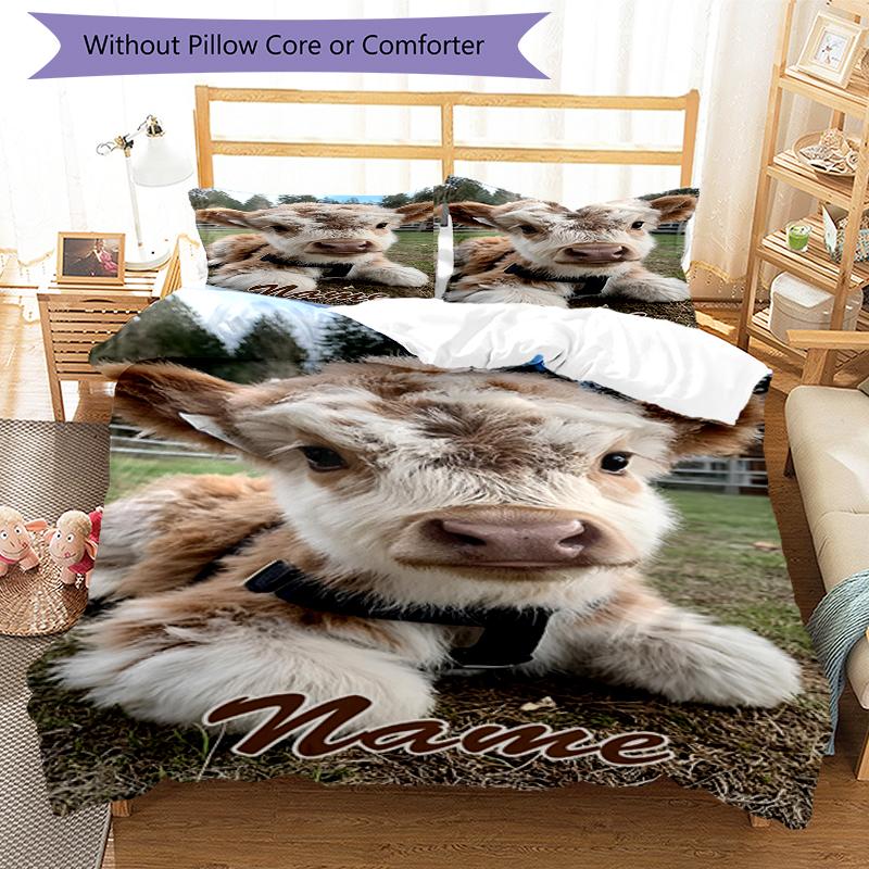 3pcs Custom Name Cow Bedding Set Duvet Cover Closure Includes 1 Duvet Cover & 2 Pillowcases, Soft and Comfortable for All Seasons.