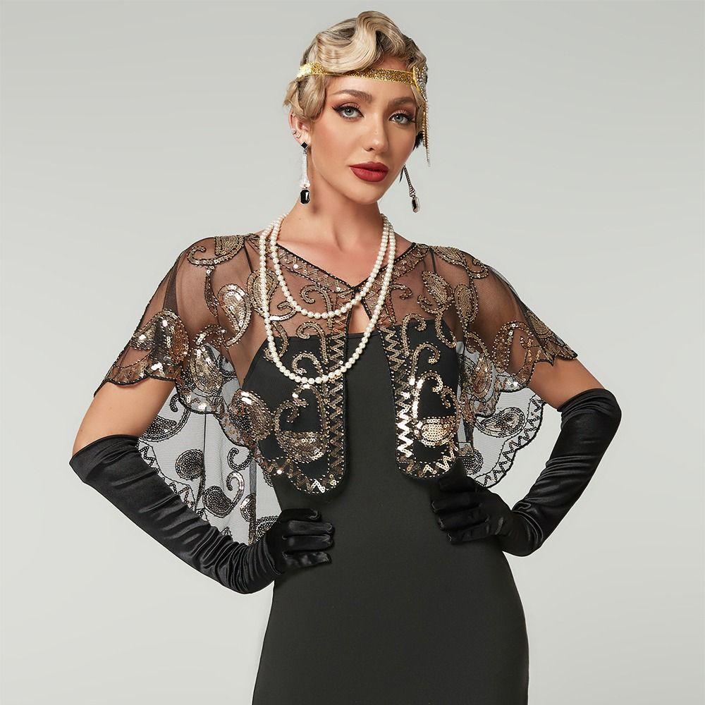 Vintage Style Sequins Tassel Shawls Embroidery Flapper Shawl  Garment Accessories