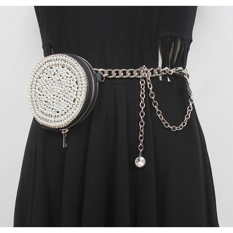 

Mei Heavy industry sparkling rhinestone love heart chain belt bag - trendy nightclub style Round style