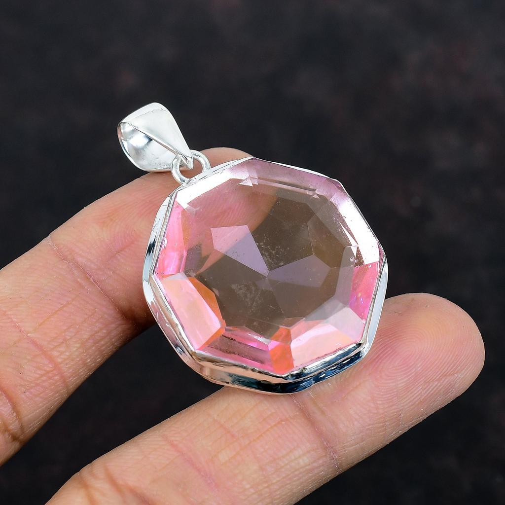 Faceted Pink Kunzite Pendant Real Gemstone Pendant 925 Sterling Silver Pendant Handmade Pink Kunzite Jewelry Birthstone Pendant Gift for Mom