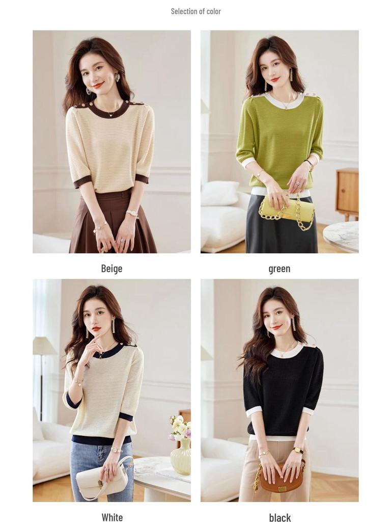 Dámský pletený pulovr s polovičním rukávem na léto 2024: Všestranný, ležérní tenký svetr