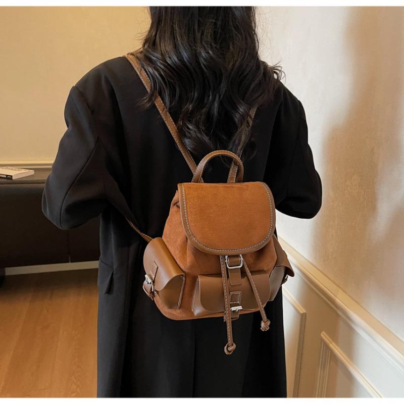 Frosted retro backpack women's leisure niche design student schoolbag bucket lightweight travel backpack