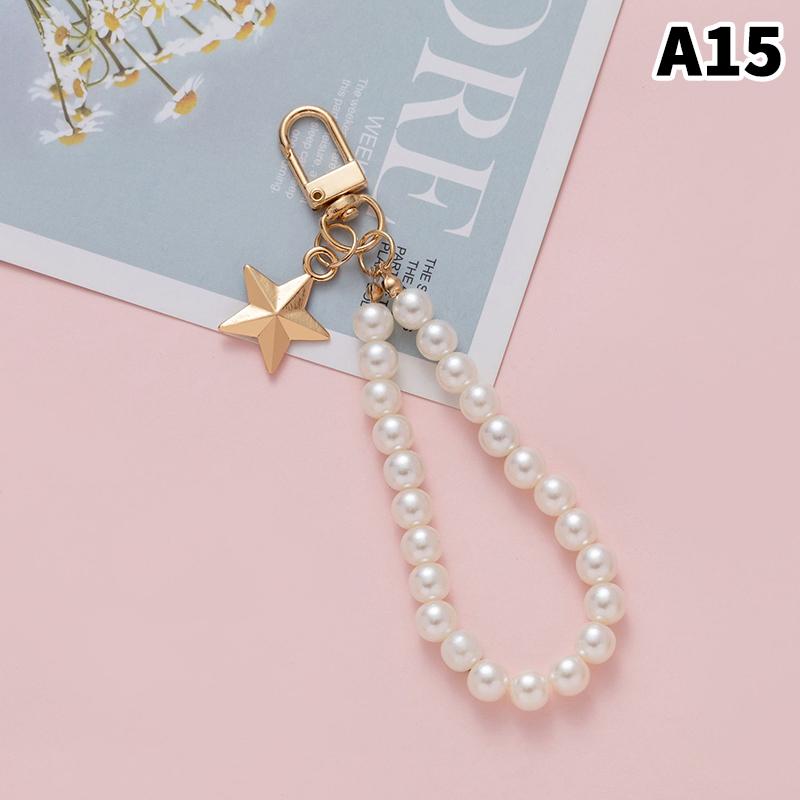 Simulation Pearl Keychains Love Flower Pendant For Bag Car Doll Pendant Beaded Key Charm Decoration For Women Mobile Phone DIY