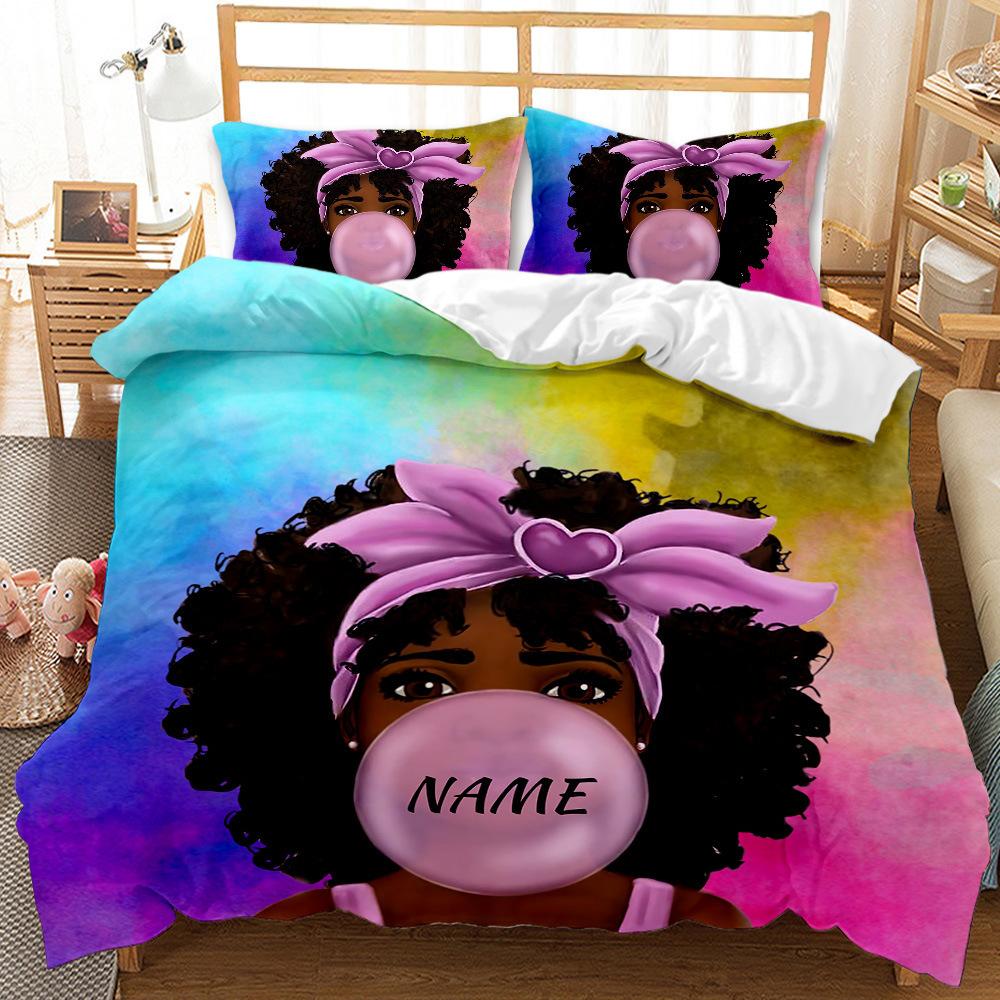 Black Girl Quilt Cover 3D Digital Print Three-Piece Bedding Kit