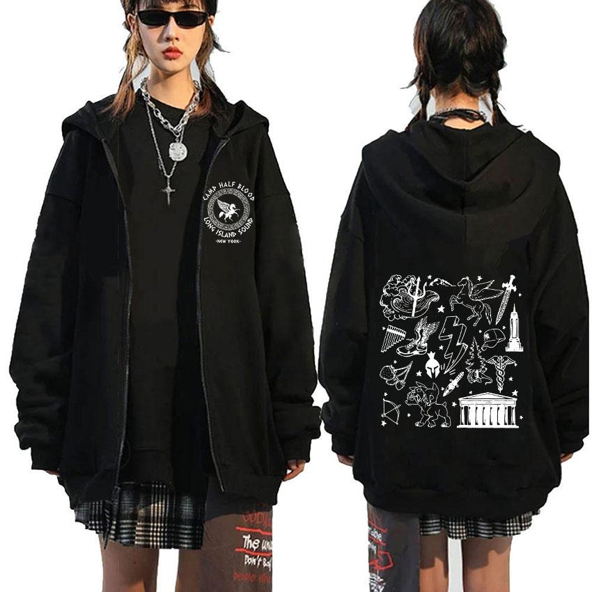 Camp Half Blood Percy Jackson Zipper Hoodie Long Island Sound Casual Oversized Zip Up Sweatshirt Men Women Coats Hoodies S
