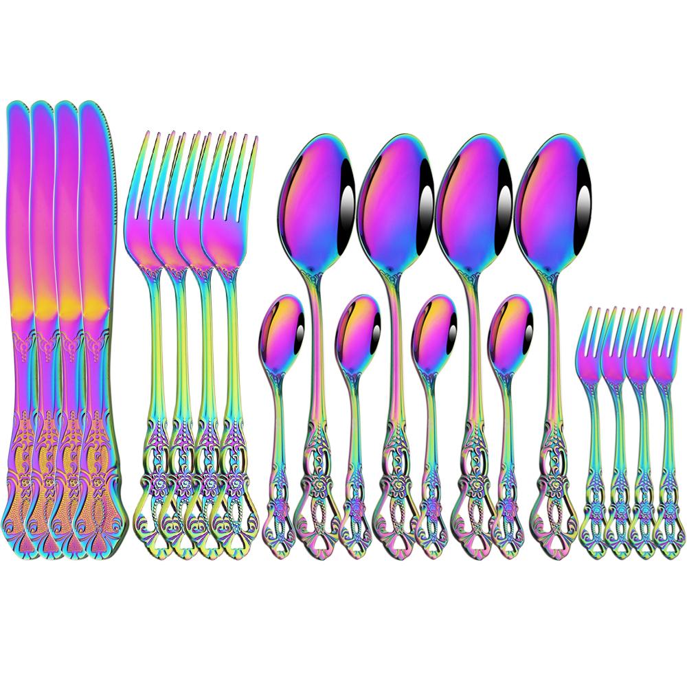 20Pcs Gold Dinnerware Set Food Grade Stainless Steel Cutlery Set Dinner Knife Fork Spoon Royal Silverware Mirror Flatware Set