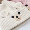 2Pcs/Set Children Hat Scarf Set Plush Ball Decor Bear Pattern Thickened Soft Touch Windproof Kids Knitting Hat Long Scarf Set