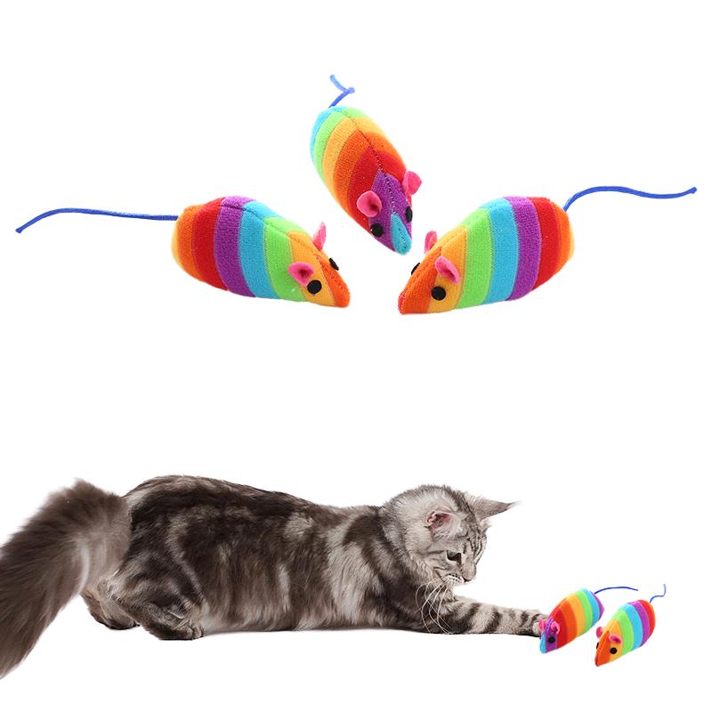 Factory Direct Soft Wool rainbow Color Mouse Shaped Cat Plush Toy Interactive Cat Toy