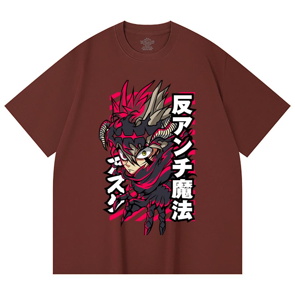 230 Gsm 100% Cotton Black Clover V5 Asta Demon Print Unisex Heavy Cotton T Shirt