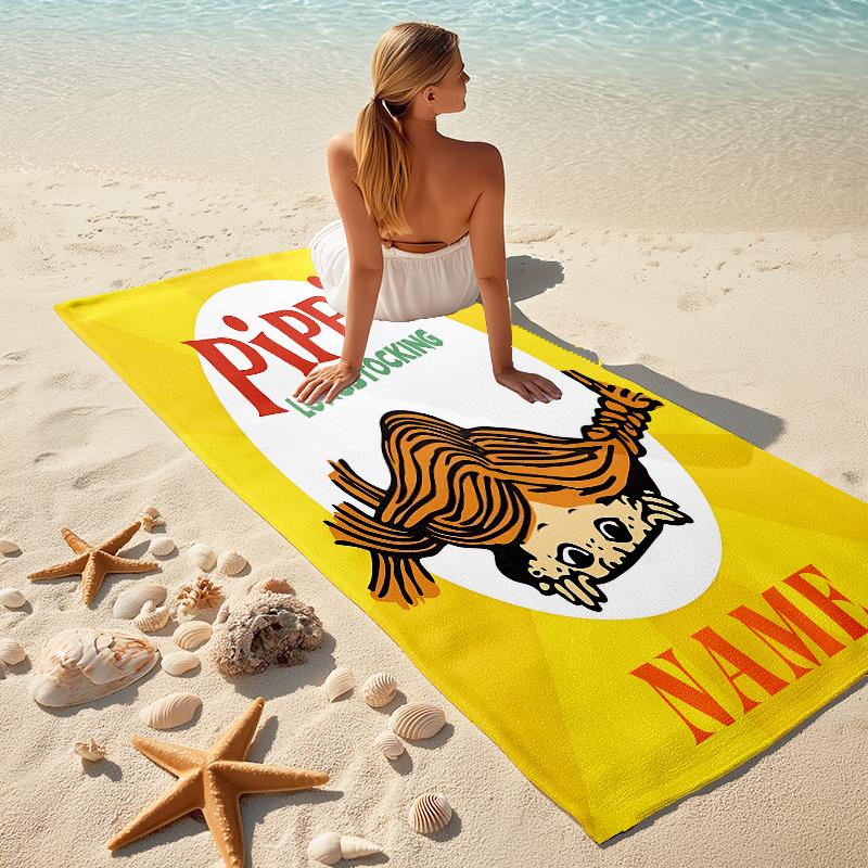 Personalized Pippi Horse Adventure Beach Towel Microfiber Beach Towel Thin Absorbent for Beach Swimming Yoga Bath Sports. 0910253
