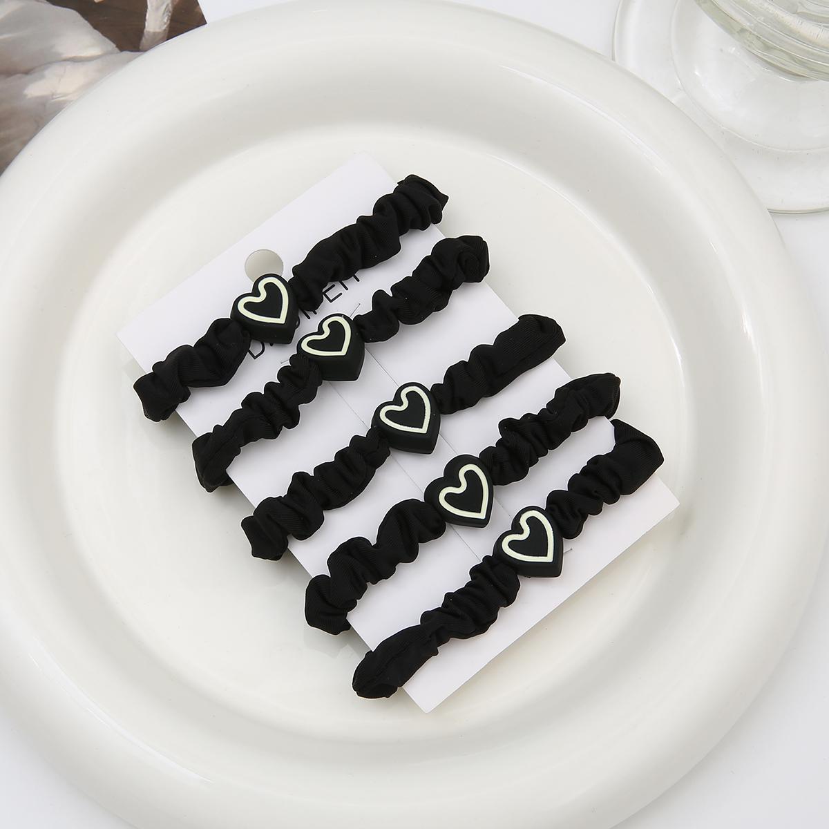 

4 см 5 шт./пакет Новое поступление женская мода сердце ткань повязка для волос веревка эластичные аксессуары для волос чёрный