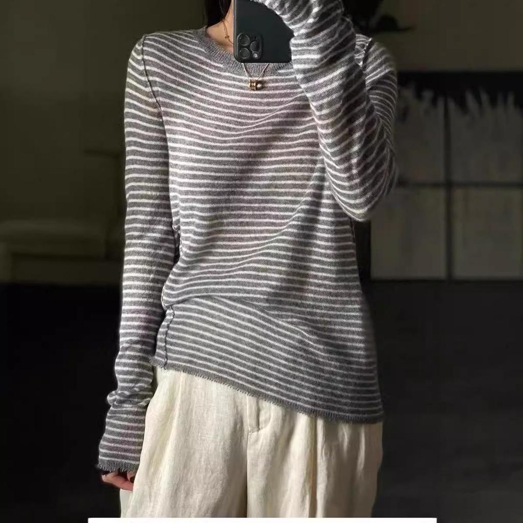 Korean Style Tassel Fine Wool Knit Sweater - Lightly Sheer, Loose Fit, Round Neck, Versatile Base Layer for Spring & Autumn.