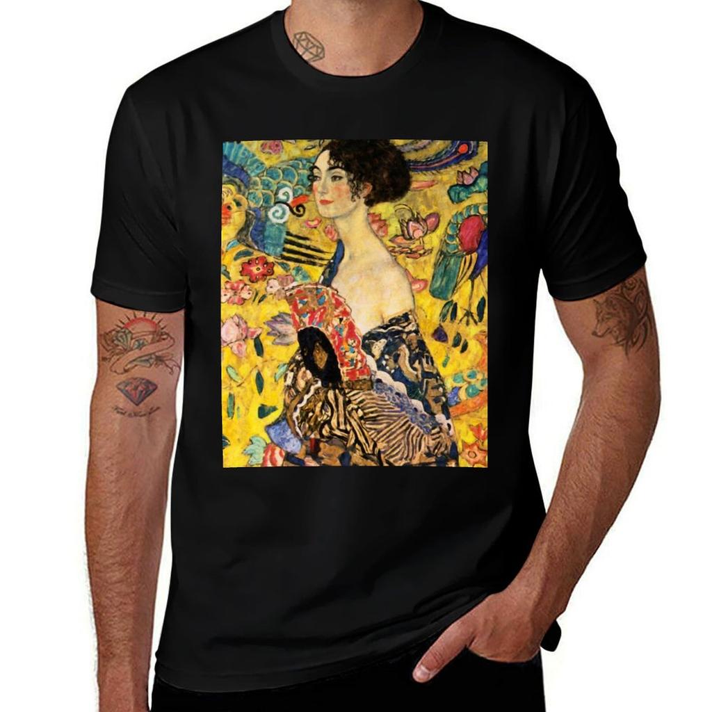 Lady With Fan By Gustav Klimt Tshirt Halloween Casual Tshirt