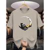 Camiseta Casual de Manga Corta para Hombre de Algodón 100% Puro, Corte Holgado, Estampado de Astronauta Iniciando Sesión y Luna, Cómoda, Cuello Redondo