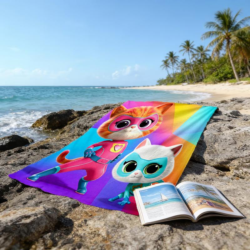1pc Super Kitties Adventures1 Beach Towel, Beach and Seaside Swimming Pool Equipment, Fashion Pattern, Rectangular, Travel Essentials